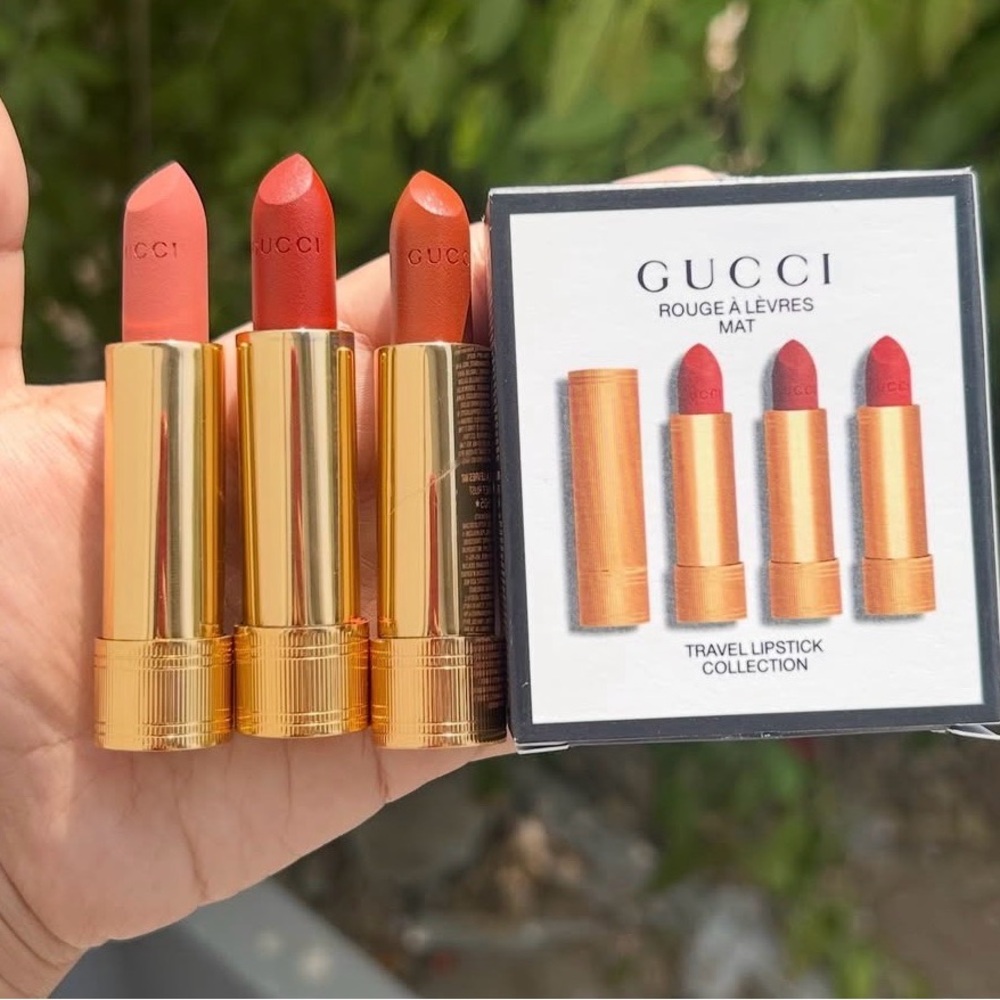 Gucci Matte Travel Lipstick Trio — Coral, Orange & Classic Red